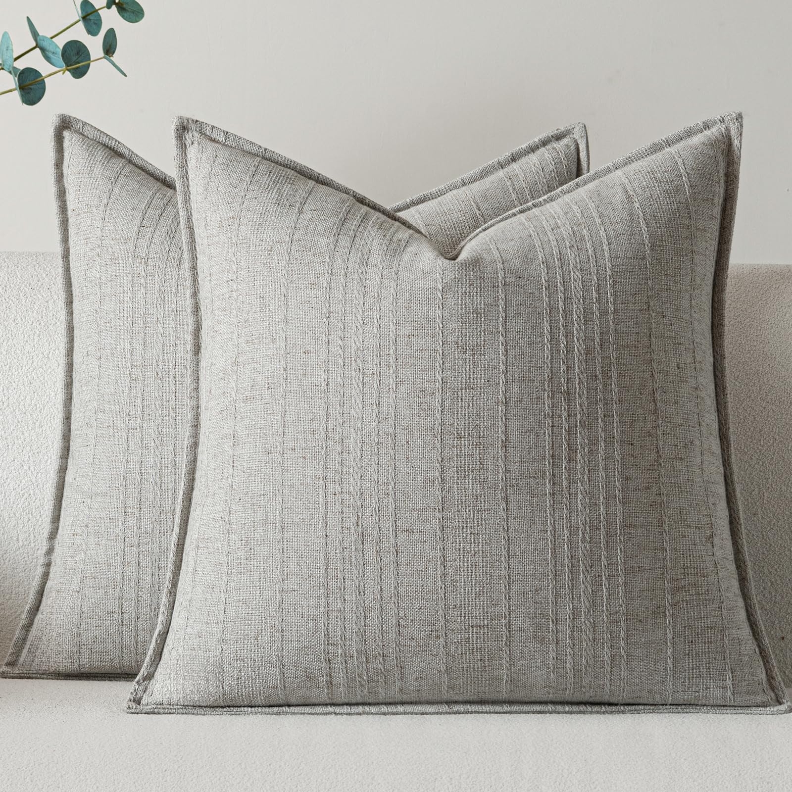 a moment Linen Pillow Covers Set of 2,Boho Farmhouse Throw Pillowcases Neutral Textured Decorative Covers for Couch Sofa Bed, Soft Linen Blend Accent Case Cushion Living Room Home Decor 20"x12"Khaki