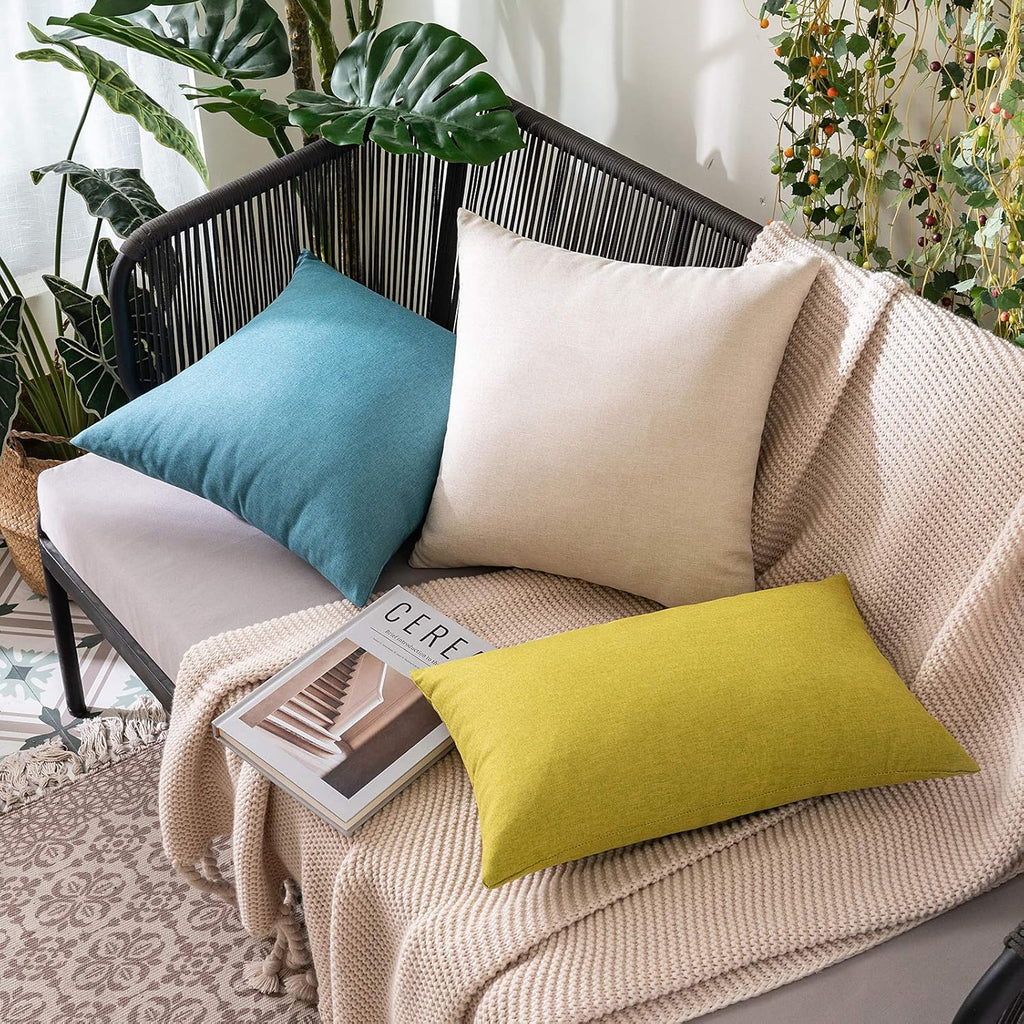 MIULEE Pack of 2 Decorative Outdoor Solid Waterproof Throw Pillow Covers Faux Linen Garden Farmhouse Cushion Cases for Patio Tent Balcony Couch Sofa 18x18 Inch Beige