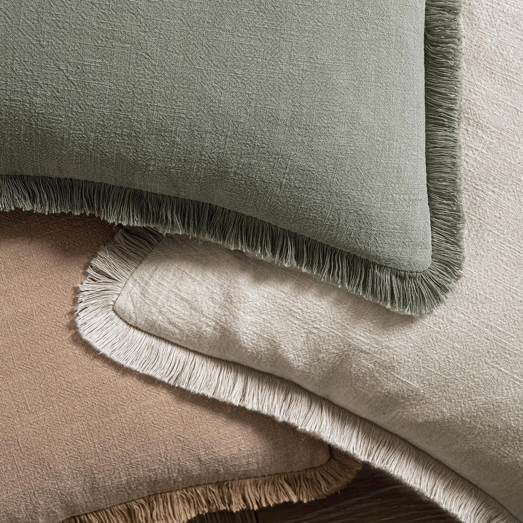 MIULEE Decorative Throw Pillow Covers Neutral Linen Fringe Throw Pillows Set of 2 Natural Beige Boho Farmhouse Cushion Cases with Tassels for Couch Sofa Bed Living Room Spring Decor 18x18 Inch