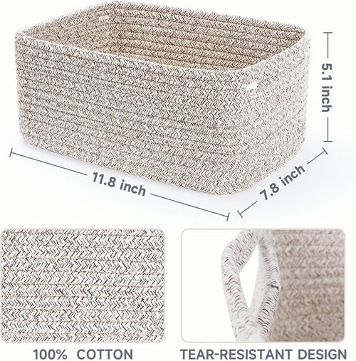 3-Pack Small Storage Baskets for Organizing | Woven Shelf Toy Basket | Rope Baskets for Gifts Empty | Closet Organizer Bins with Handles | Cube Decorative Box | 11.8×7.8×5.1” | Mixed brown