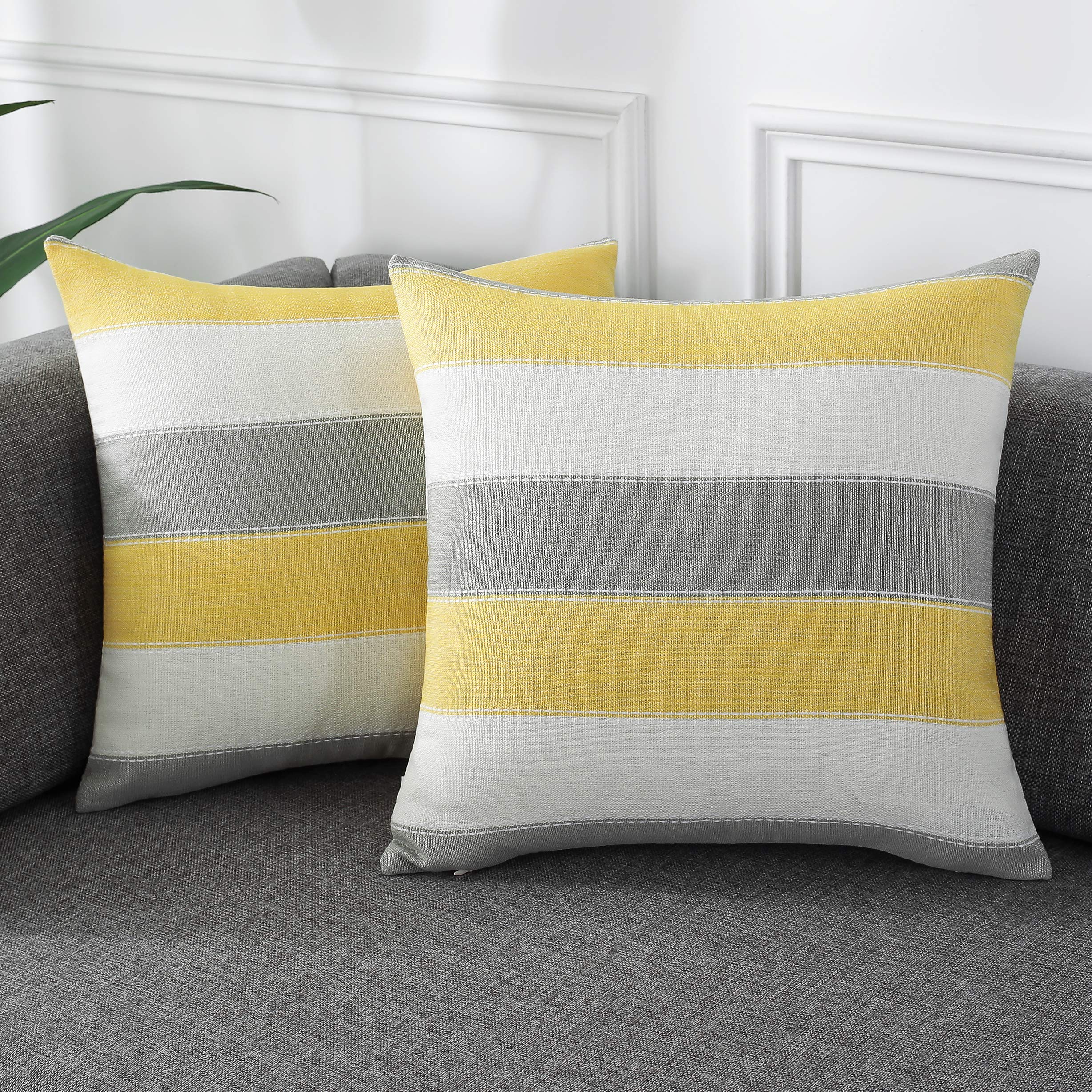 AmHoo Pack of 2 Farmhouse Stripe Check Throw Pillow Covers Set Case Cotton Linen Decorative Pillowcases Cushion Cover for Couch Bench Sofa 20x20 Inch Sage Green